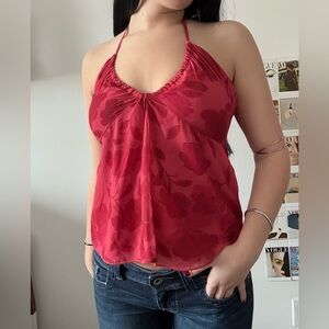 Red flowy mesh dynamite shirt
